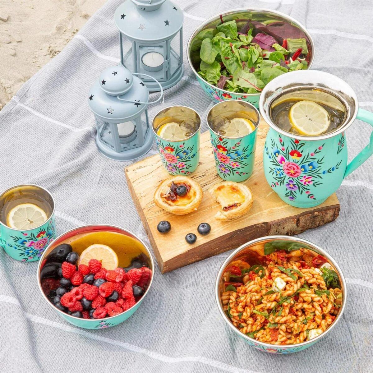 3pc Mint Pansy Stainless Steel Picnic Bowls Party Camping BBQ Set - Image 6