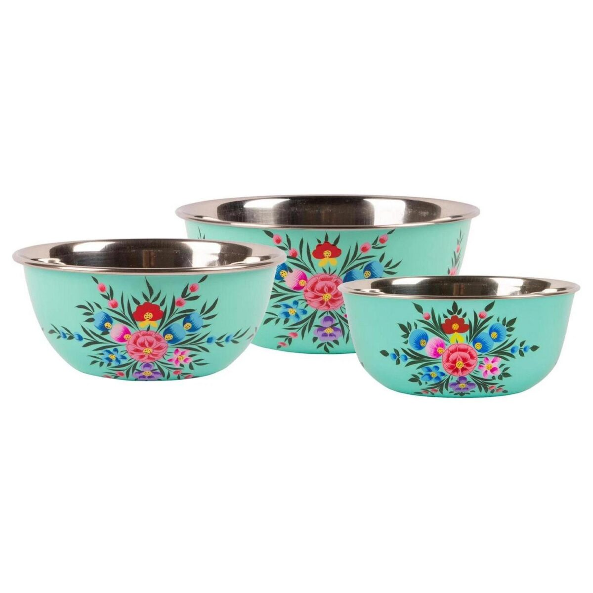 3pc Mint Pansy Stainless Steel Picnic Bowls Party Camping BBQ Set - Image 1
