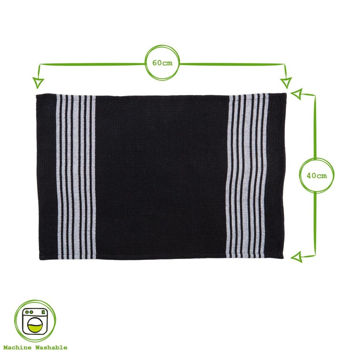 3pc Monochrome 60cm x 40cm Cotton Tea Towels Set Kitchen Dish Towels Cloths - Image 3