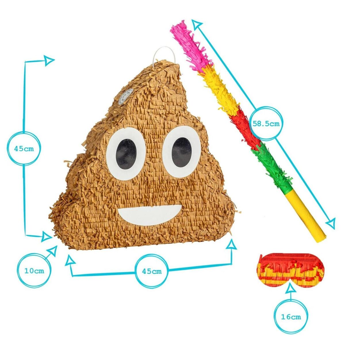 3pc Poop Emoji Pinata Set with Stick and Blindfold Pink Stick Birthday Party Game - Image 3