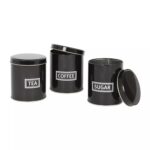 3pc Round Metal Tea Coffee Sugar Storage Set Airtight Kitchen Canister Jars Pots - Image 5