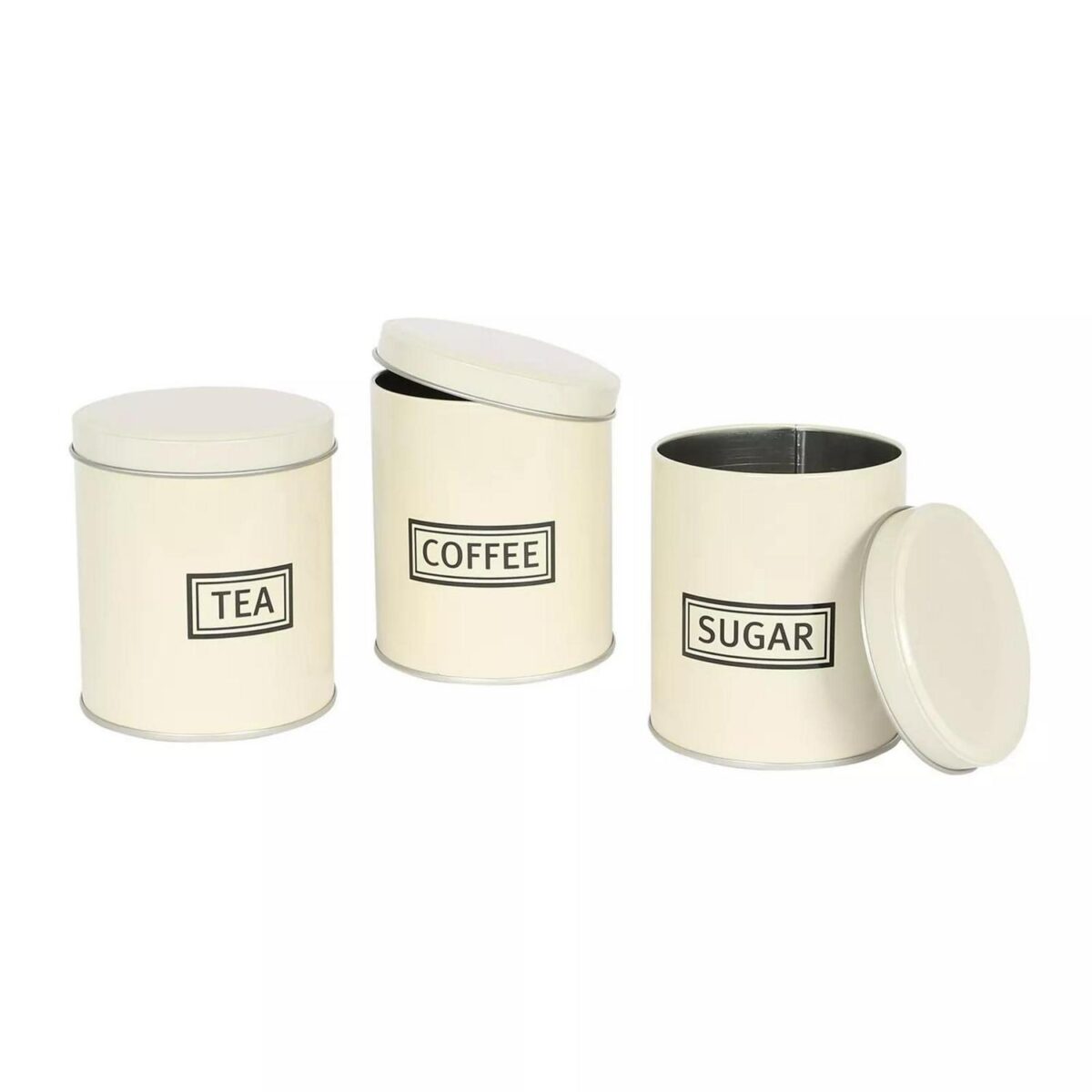 3pc Round Metal Tea Coffee Sugar Storage Set Airtight Kitchen Canister Jars Pots - Image 6