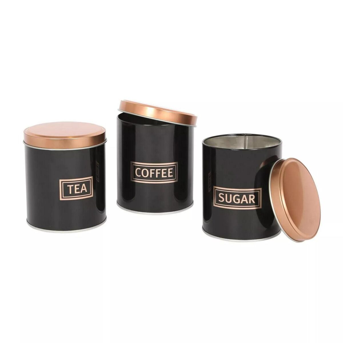 3pc Round Metal Tea Coffee Sugar Storage Set Airtight Kitchen Canister Jars Pots - Image 9