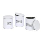 3pc Round Metal Tea Coffee Sugar Storage Set Airtight Kitchen Canister Jars Pots - Image 4