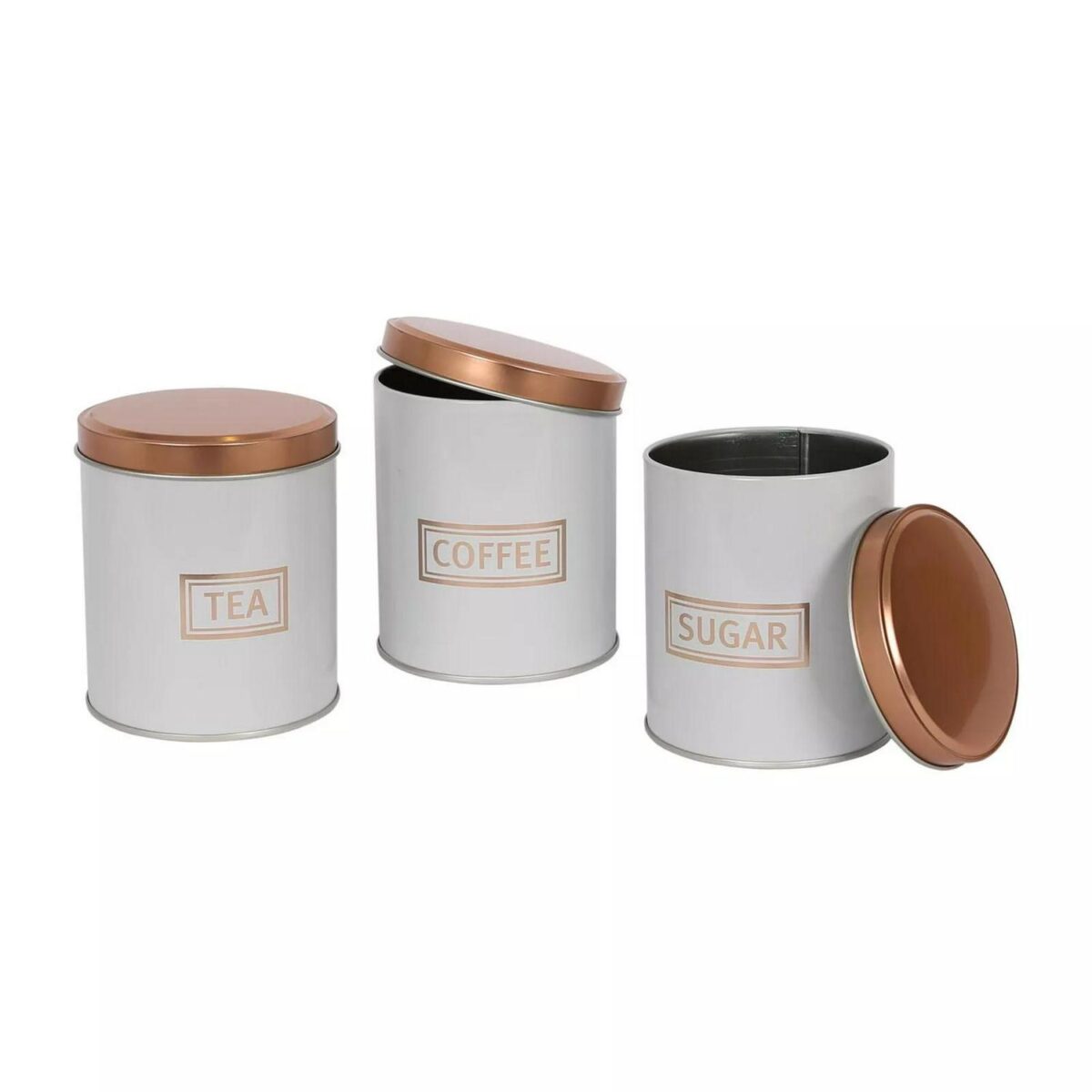 3pc Round Metal Tea Coffee Sugar Storage Set Airtight Kitchen Canister Jars Pots - Image 8