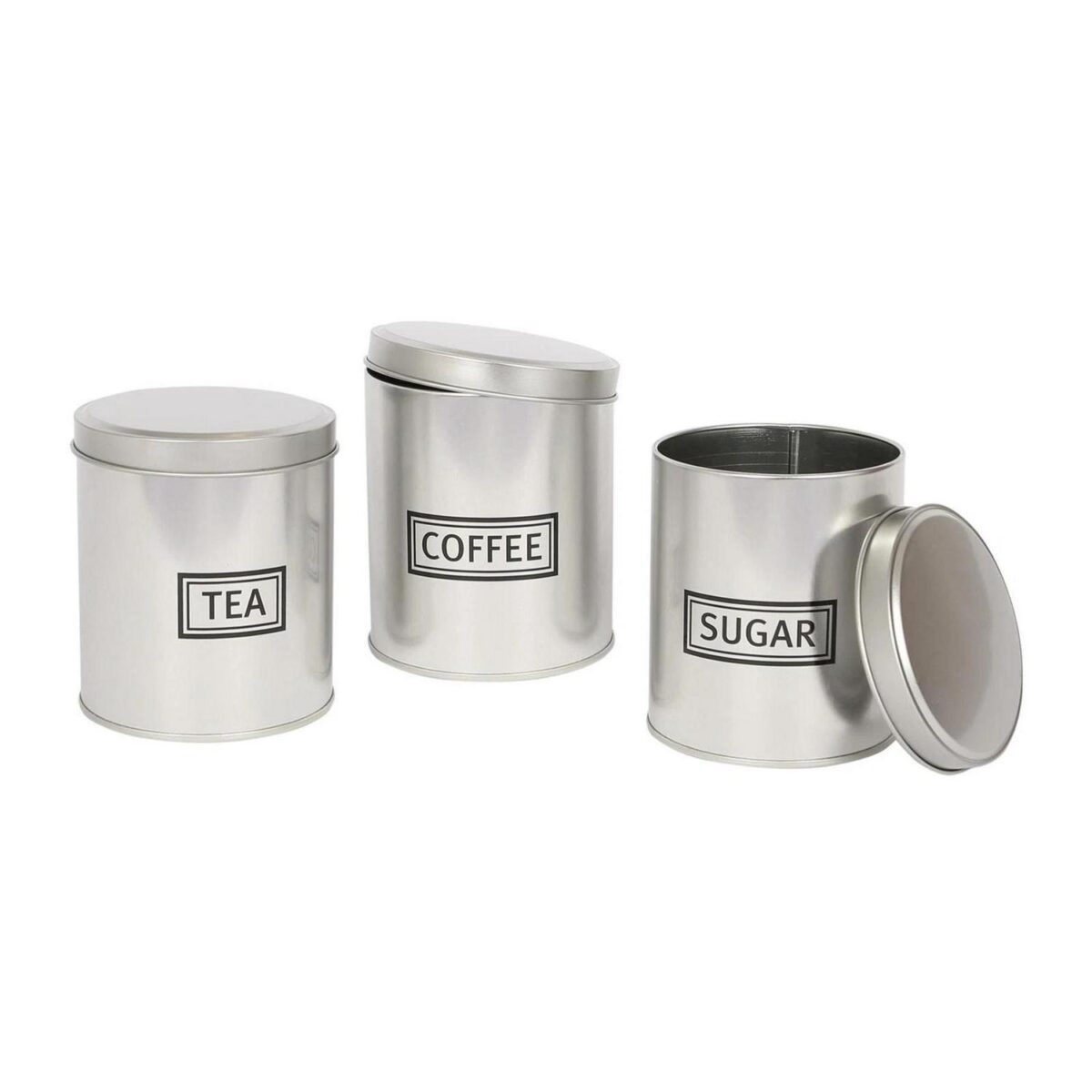 3pc Round Metal Tea Coffee Sugar Storage Set Airtight Kitchen Canister Jars Pots - Image 7