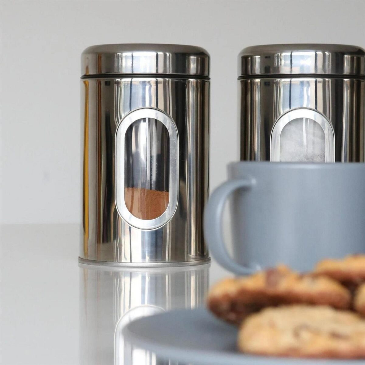 3pc Stainless Steel Food Storage Containers Set with Window Brushed Coffee Jar - Image 6