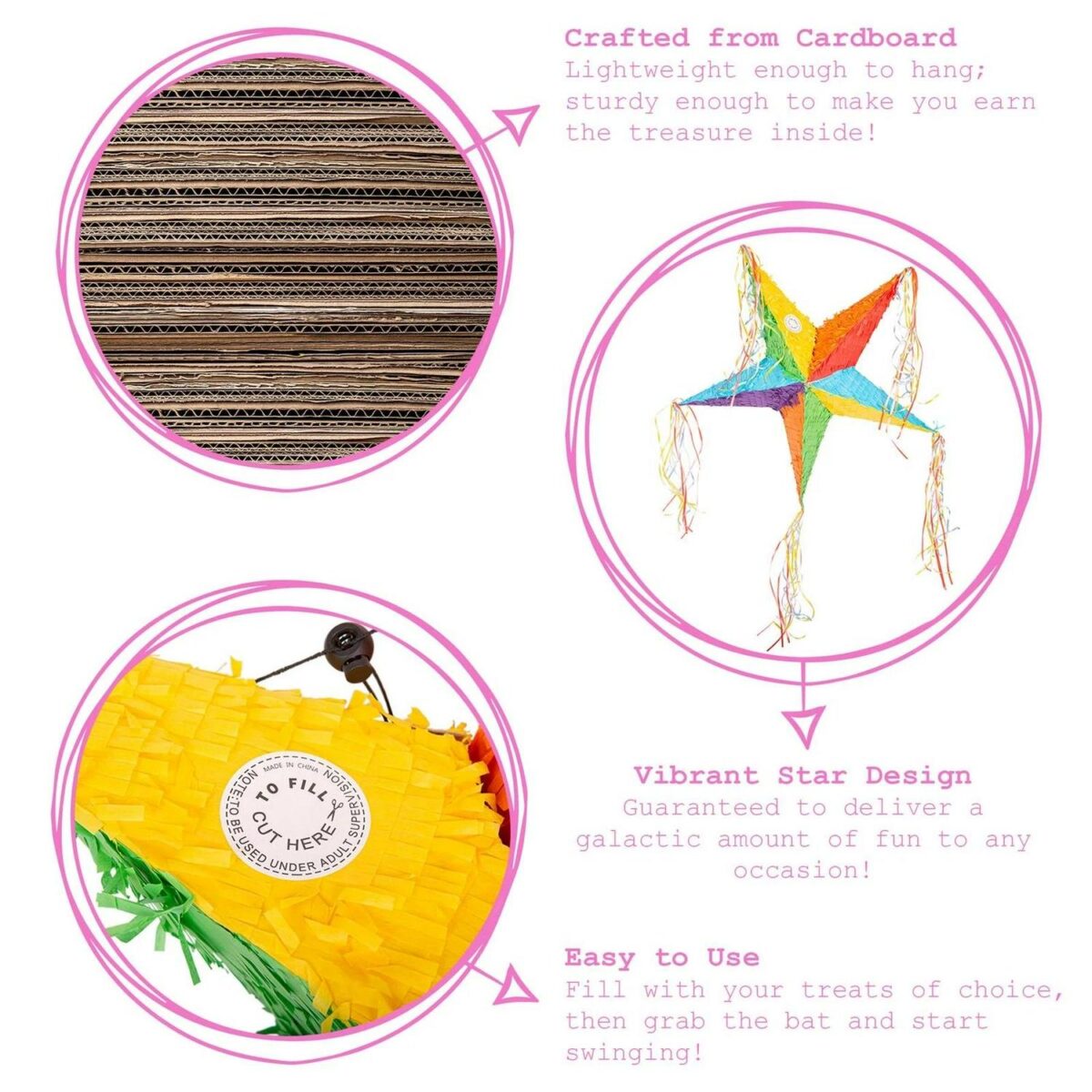 3pc Star Pinata Set with Multi Stick and Blindfold Children's Birthday Party Game - Image 2