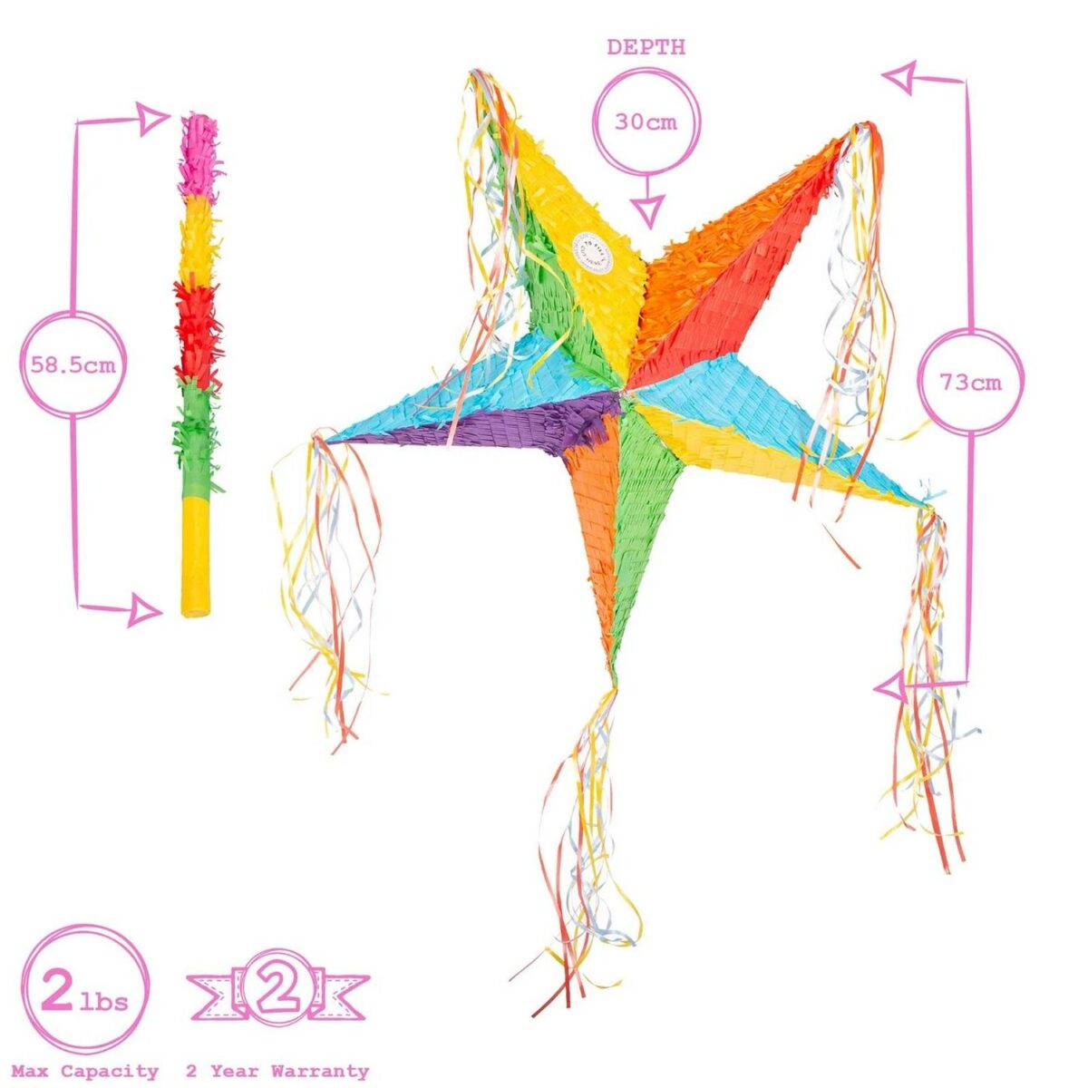 3pc Star Pinata Set with Multi Stick and Blindfold Children's Birthday Party Game - Image 3
