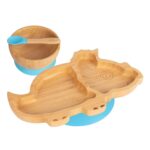 3pc Tiny Dining Blue Dinosaur Bamboo Baby Feeding Set Kids Plate Bowl Spoon