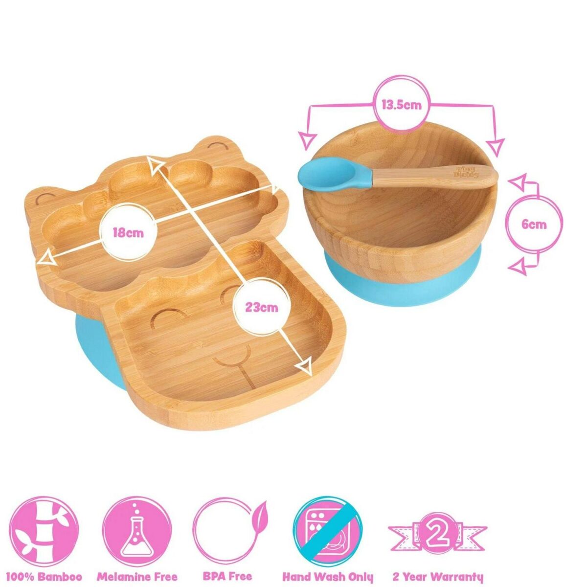 3pc Tiny Dining Green Llama Bamboo Baby Feeding Set Kids Plate Bowl Spoon - Image 7