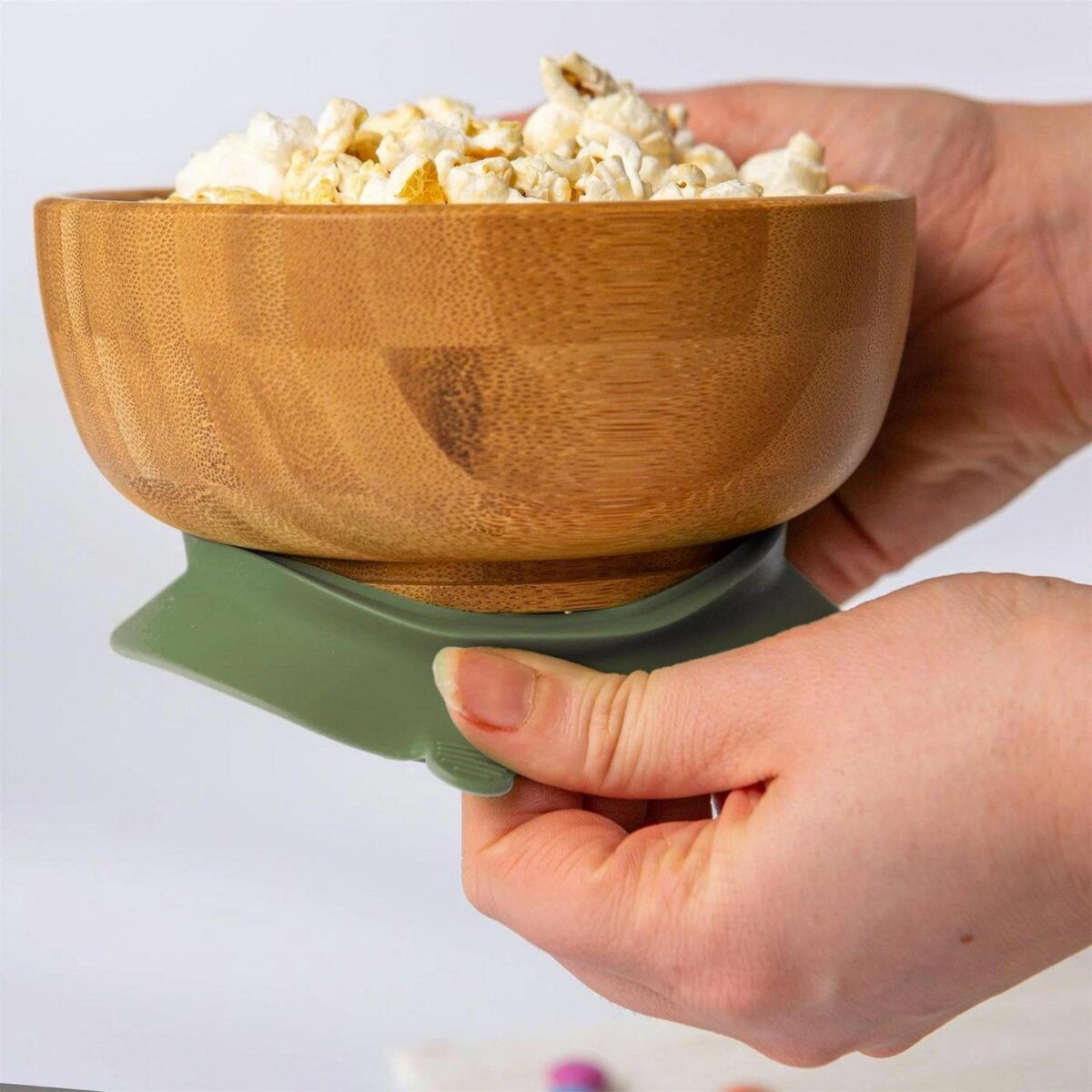 3pc Tiny Dining Olive Green Round Bamboo Baby Feeding Set Kids Plate Bowl Spoon - Image 2