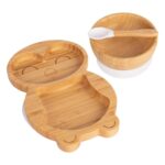 3pc Tiny Dining White Penguin Bamboo Baby Feeding Set Kids Plate Bowl Spoon