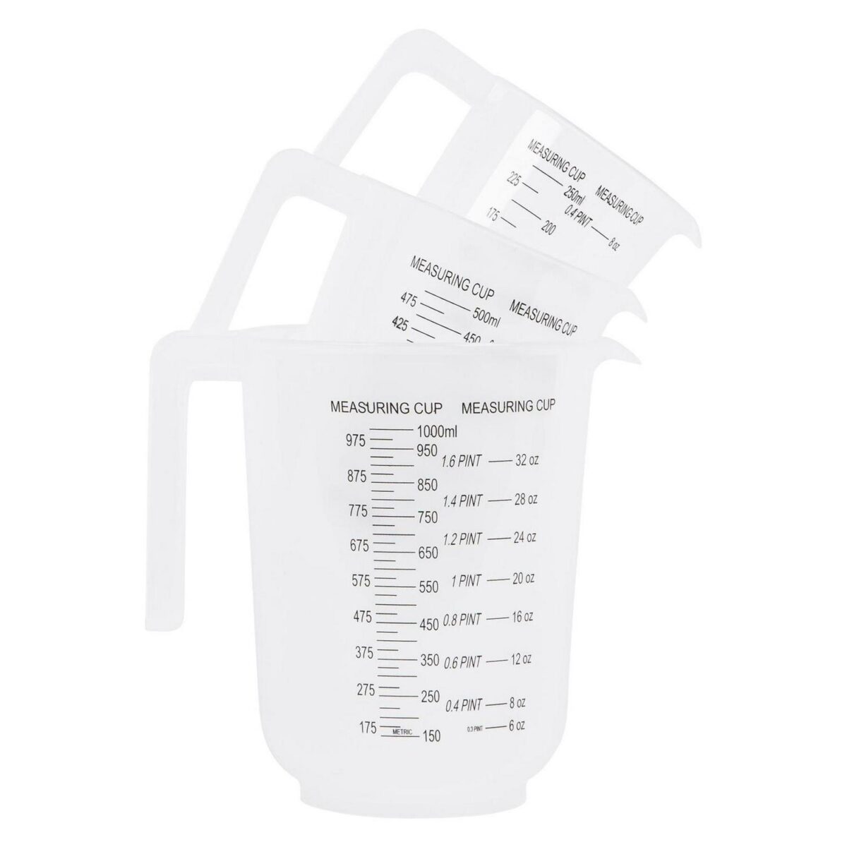 3pc White Plastic Measuring Jug Set Stackable Kitchen Baking Cooking Cups - Image 3