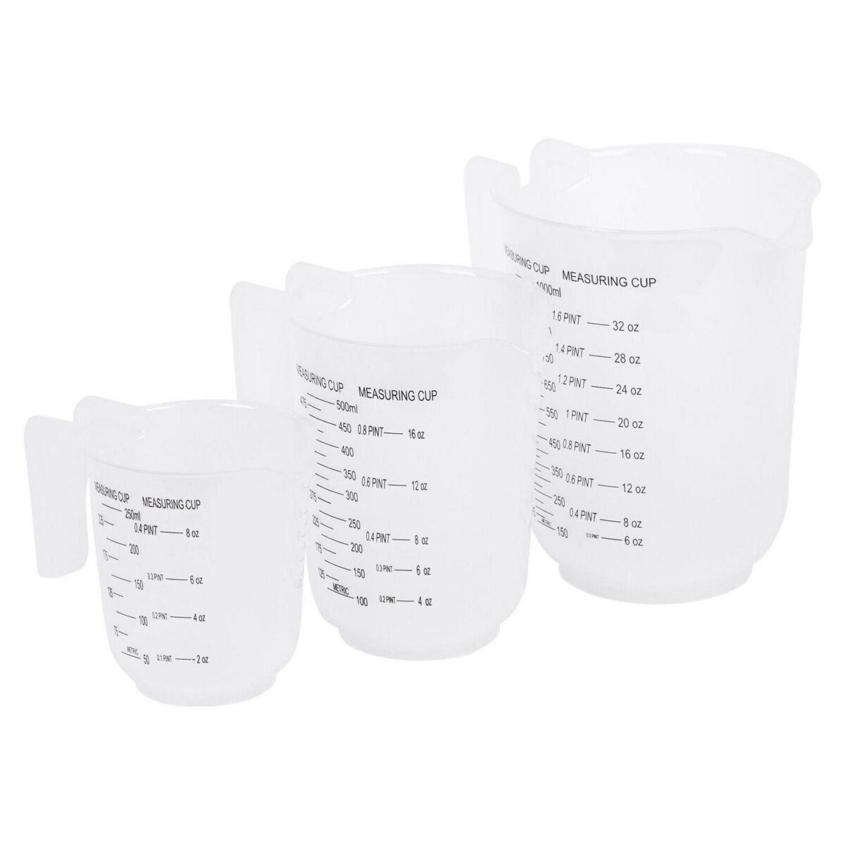 3pc White Plastic Measuring Jug Set Stackable Kitchen Baking Cooking Cups - Image 1