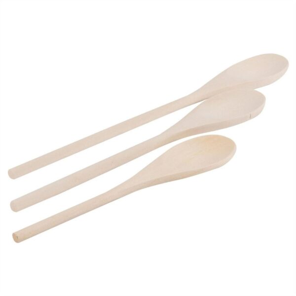 3pc Wooden Cooking Spoons Set 3 Sizes Kitchen Serving Mixing Baking Utensils
