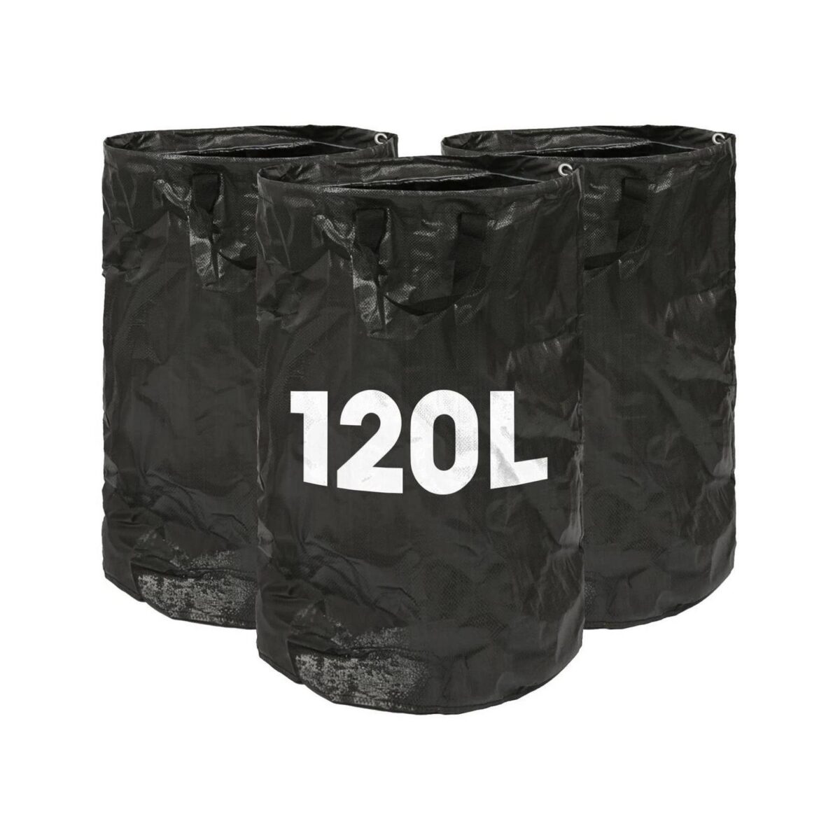 3x 120L Heavy-Duty Garden Waste Bags Black Large Reusable Grass Refuse Sacks - Image 1