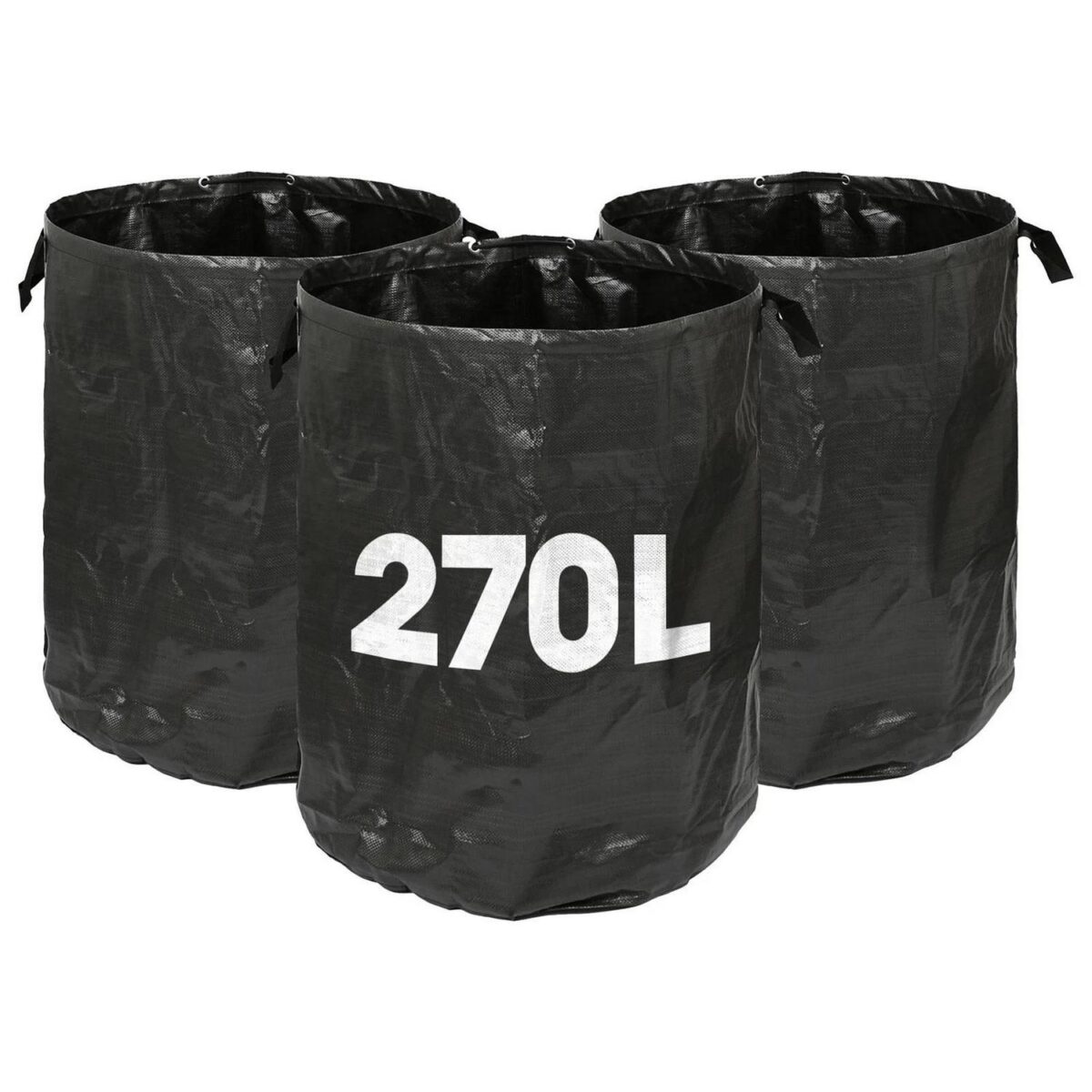 3x 270L Heavy-Duty Garden Waste Bags with Handles Black Large Grass Refuse Sacks - Image 1
