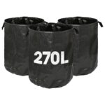 3x 270L Heavy-Duty Garden Waste Bags with Handles Black Large Grass Refuse Sacks
