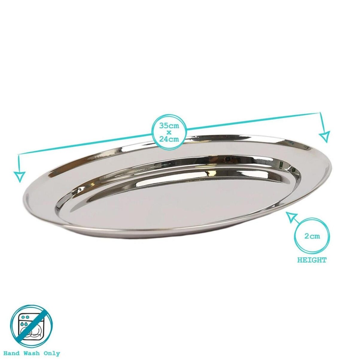 3x 35cm x 24cm Oval Stainless Steel Serving Platters Food Snack Tray Dish Plate - Image 3