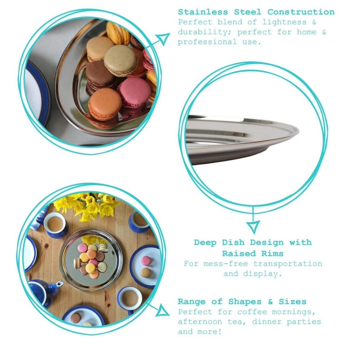 3x 35cm x 24cm Oval Stainless Steel Serving Platters Food Snack Tray Dish Plate - Image 2