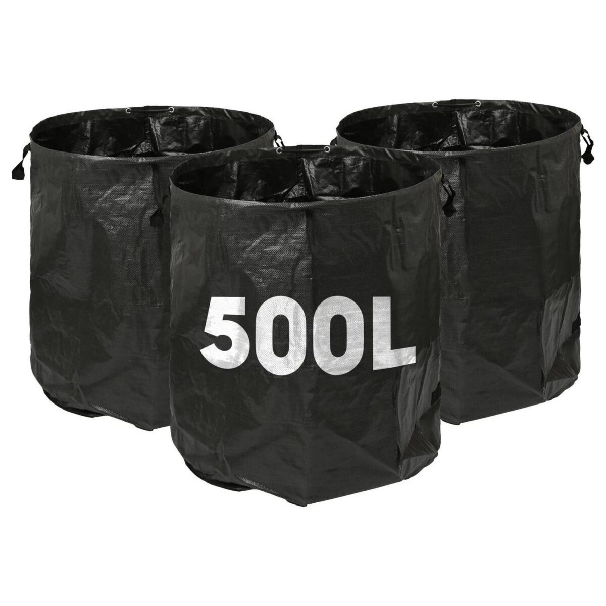 3x 500L Heavy-Duty Garden Waste Bags with Handles Black Large Grass Refuse Sacks - Image 1