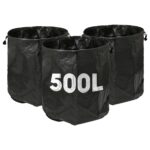 3x 500L Heavy-Duty Garden Waste Bags with Handles Black Large Grass Refuse Sacks