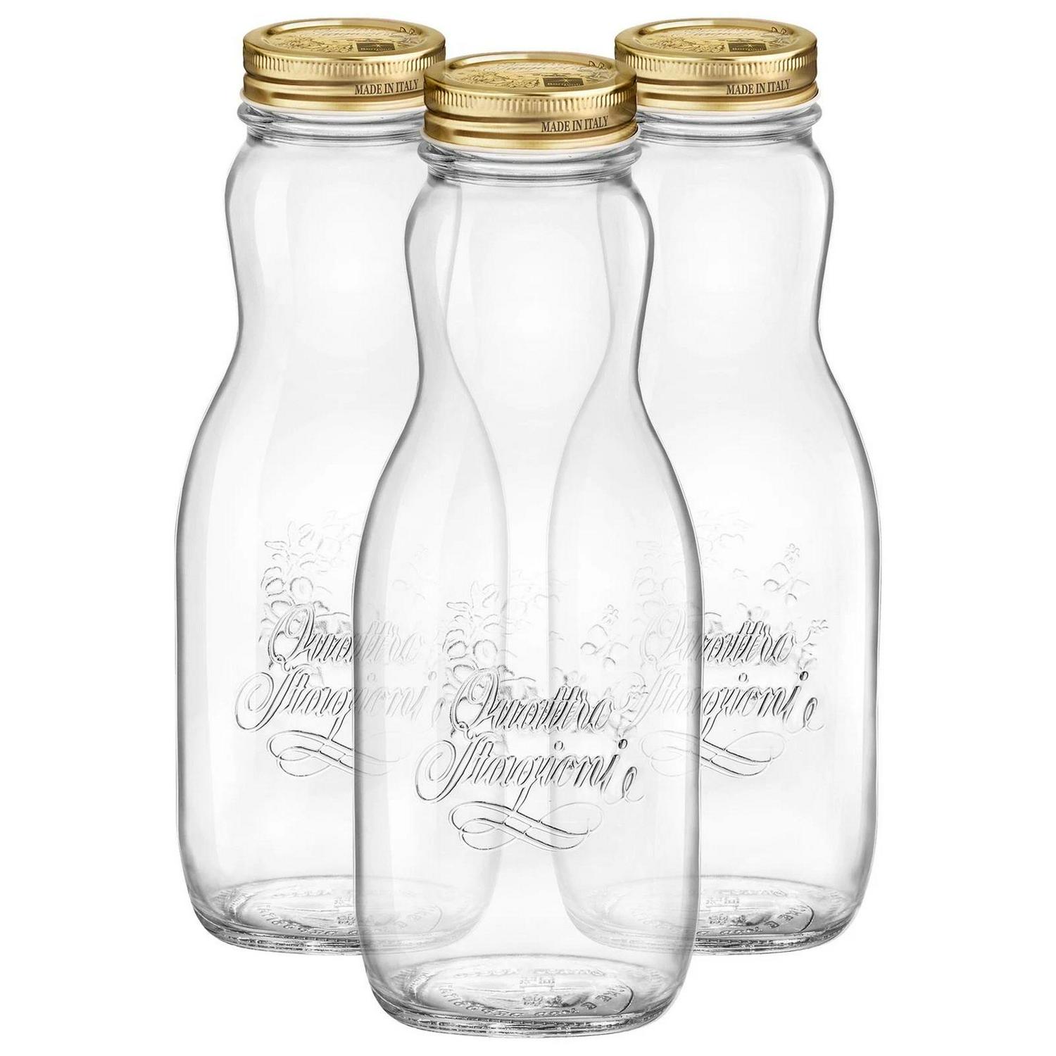 3x_Bormioli_Rocco_1L_1004c6f658a2ef89c2942db135c57cdc.jpg 3x Bormioli Rocco 1L Quattro Stagioni Glass Juice Bottles with Screw Top Lid - Image 1