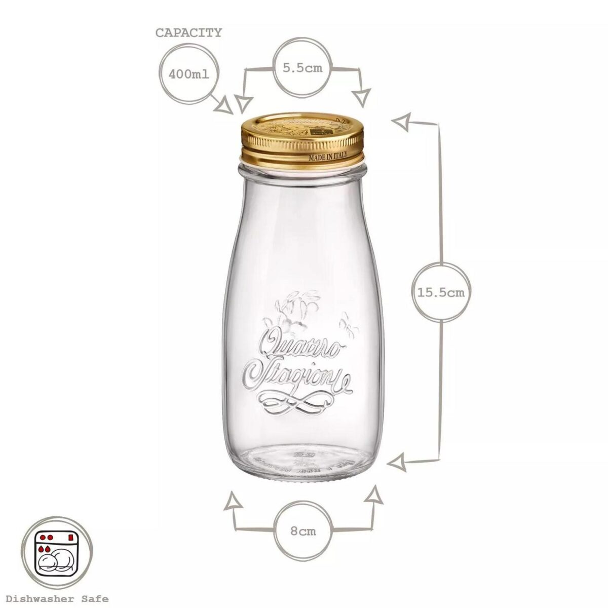 3x Bormioli Rocco 400ml Quattro Stagioni Glass Bottles with Screw Top Lid - Image 3