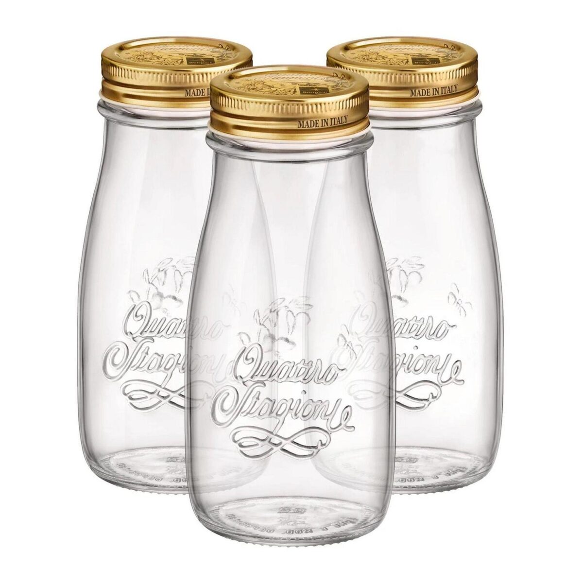 3x Bormioli Rocco 400ml Quattro Stagioni Glass Bottles with Screw Top Lid - Image 1