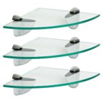 3x Clear 20cm Floating Glass Corner Shelves Bathroom Shelf with Chrome Brackets