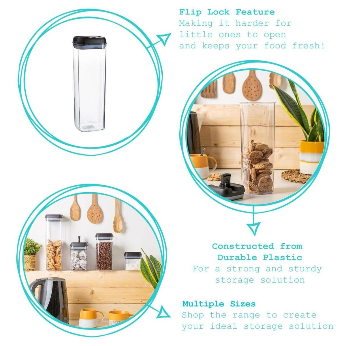 3x Flip Lock Plastic Food Storage Containers Kitchen Food Canister 1.9 Litre - Image 2