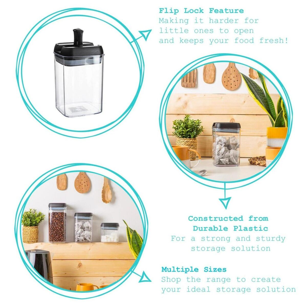 3x Flip Lock Plastic Food Storage Containers Kitchen Pantry Food Canister 800ml - Image 2