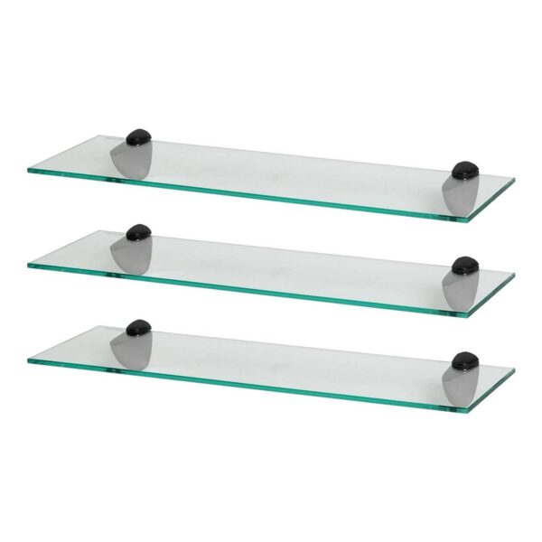 3x Floating Glass Bathroom Shelves 60cm Clear/Black Shower Storage Wall Rack