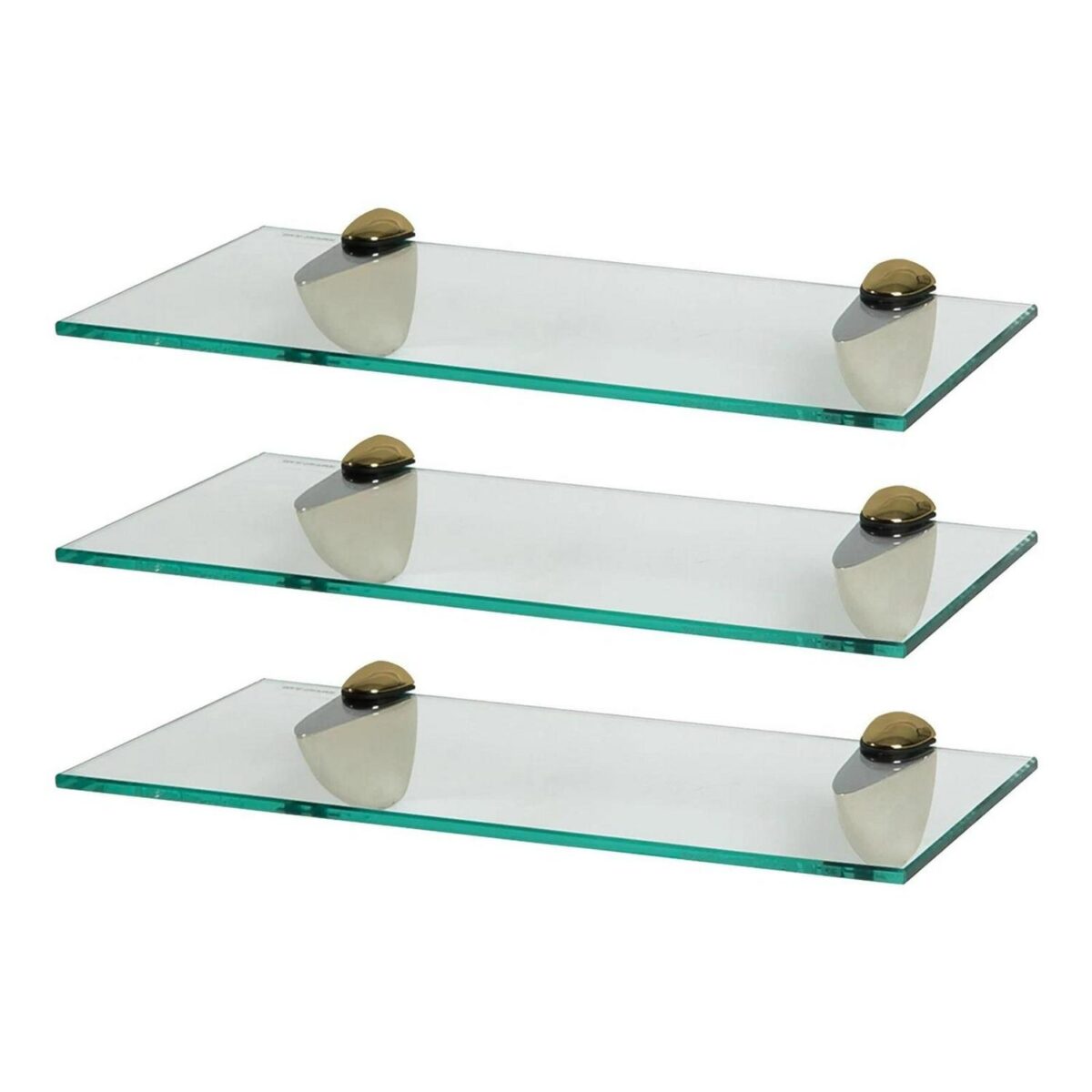 3x Floating Glass Bathroom Shelves 40cm Clear/Gold Shower Storage Wall Rack - Image 1