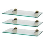 3x Floating Glass Bathroom Shelves 40cm Clear/Gold Shower Storage Wall Rack