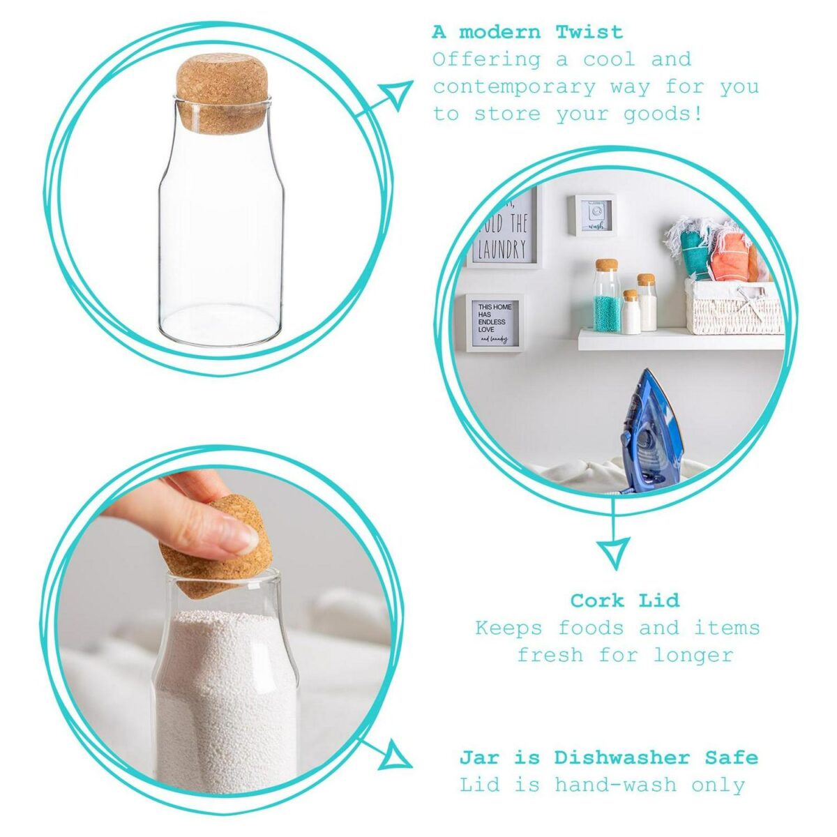 3x Glass Storage Bottles with Cork Lids Kitchen Pantry Food Canister 180ml - Image 2