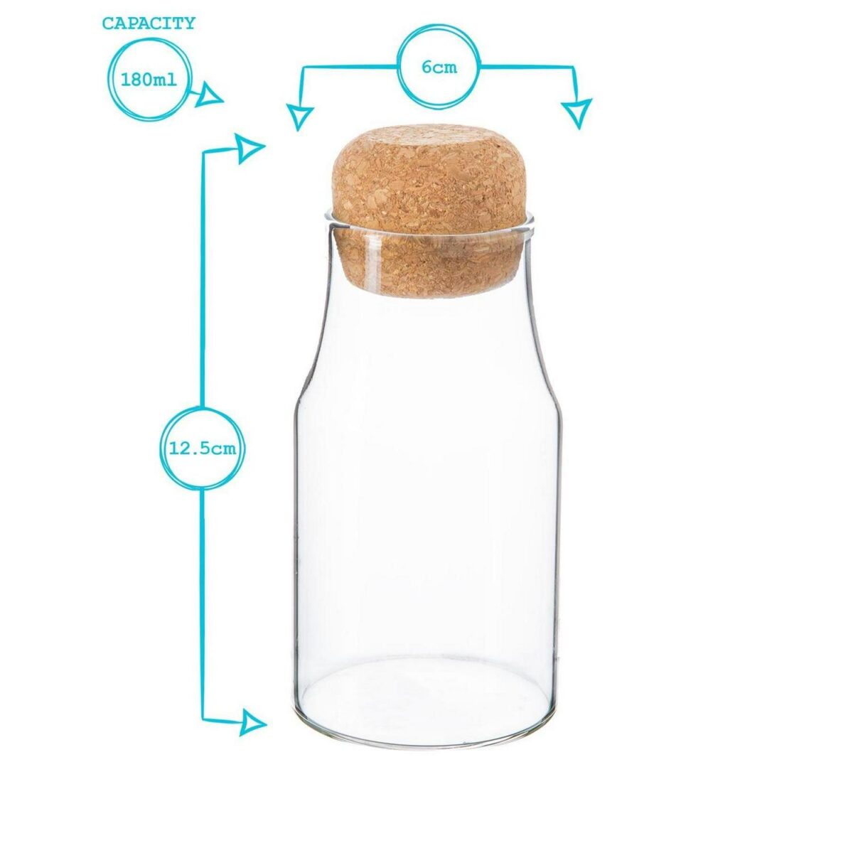 3x Glass Storage Bottles with Cork Lids Kitchen Pantry Food Canister 180ml - Image 3