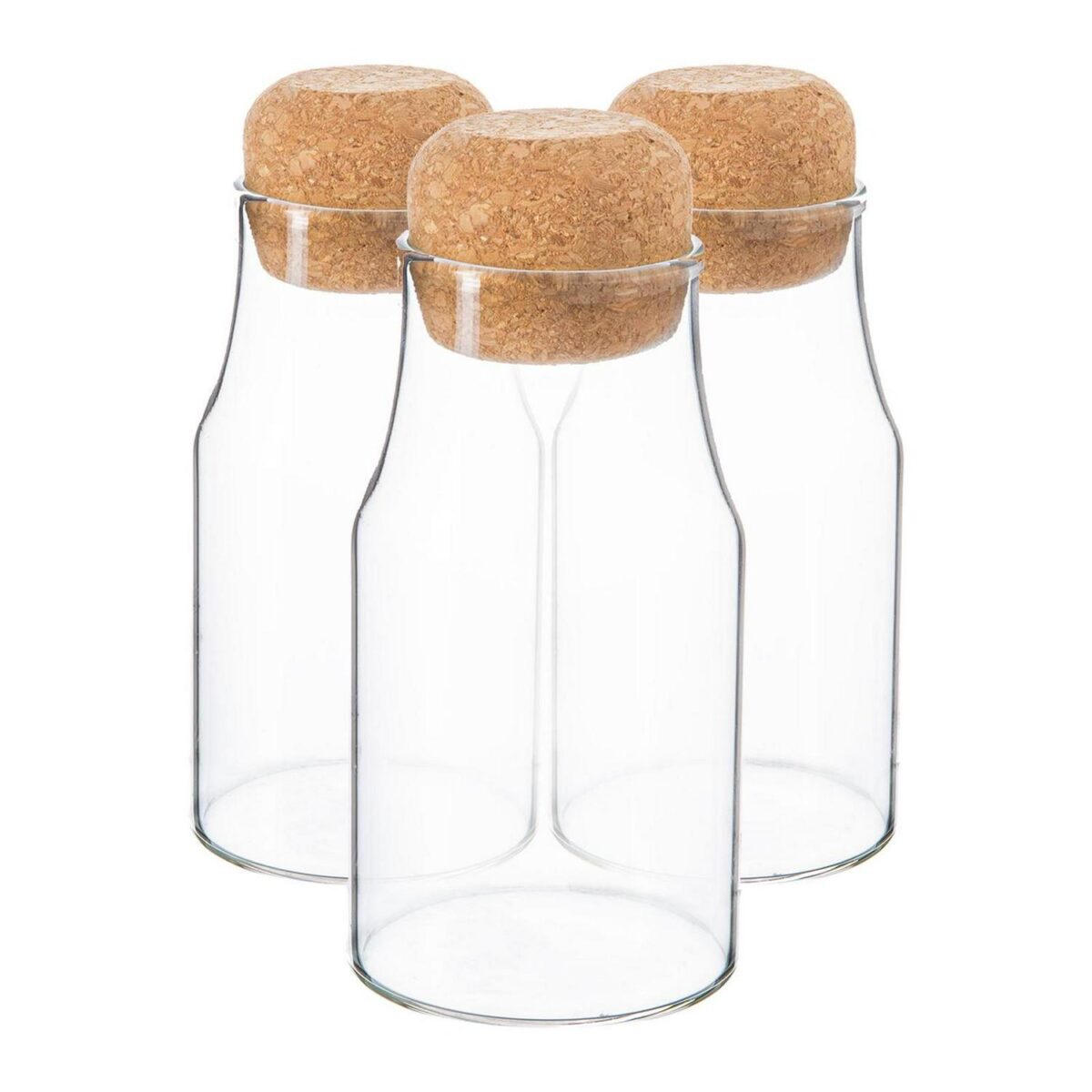3x Glass Storage Bottles with Cork Lids Kitchen Pantry Food Canister 180ml - Image 1