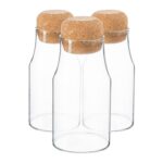 3x Glass Storage Bottles with Cork Lids Kitchen Pantry Food Canister 180ml
