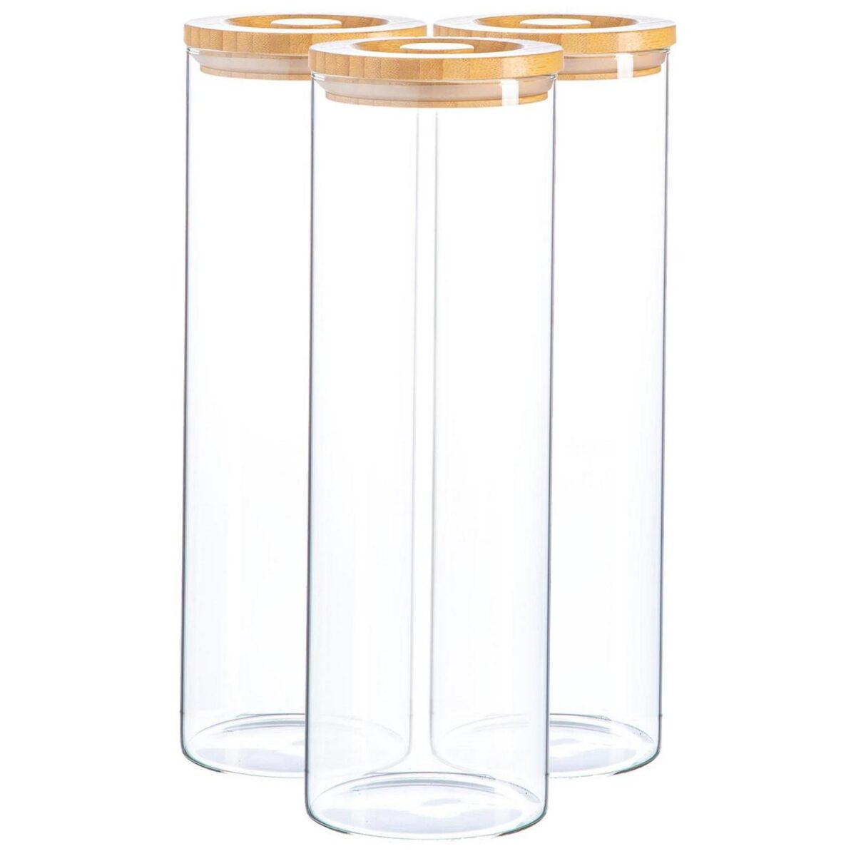 3x Glass Storage Jars with Wooden Lids Modern Kitchen Food Storage 2 Litre - Image 1