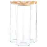 3x Glass Storage Jars with Wooden Lids Modern Kitchen Food Storage 2 Litre