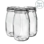 3x Glass Storage Jars Vintage Food Preserving Container 1.5 Litre Black Seal