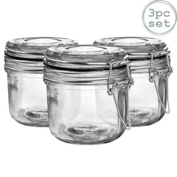 3x Glass Storage Jars Vintage Food Preserving Container 200ml Black Seal
