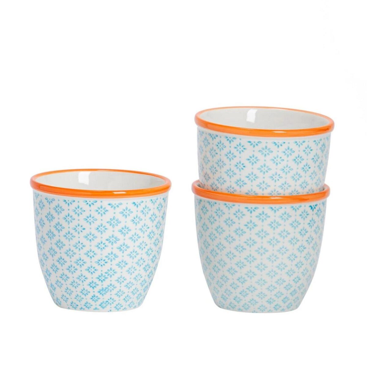 3x Hand-Printed Plant Pots Japanese Porcelain Garden Flower Planter 14cm Blue - Image 1