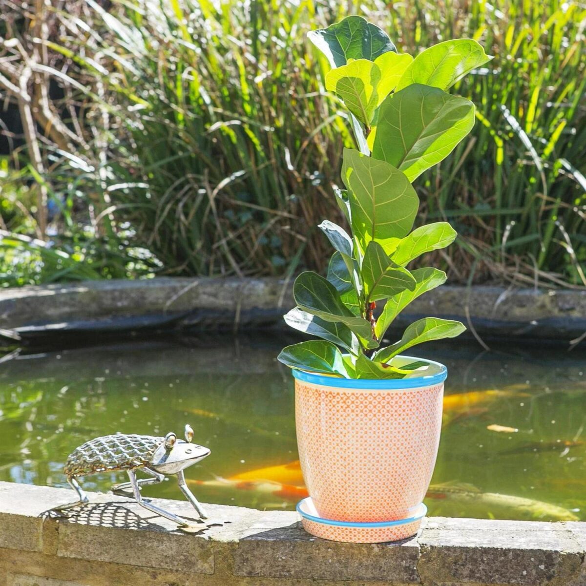 3x Hand-Printed Plant Pots with Saucers Garden Flower Planter 20.5cm Orange - Image 5
