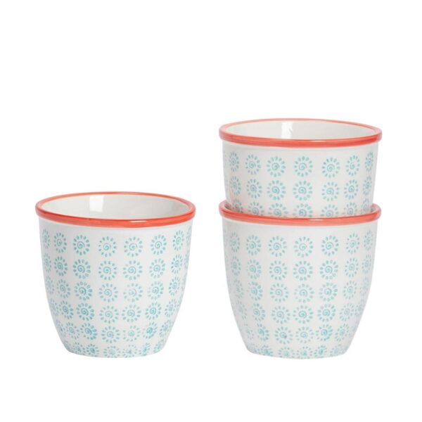 3x Hand-Printed Plant Pots Porcelain Garden Flower Planter 14cm Turquoise
