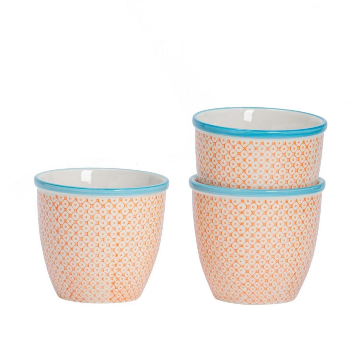 3x Hand-Printed Plant Pots Japanese Porcelain Garden Flower Planter 14cm Orange - Image 1