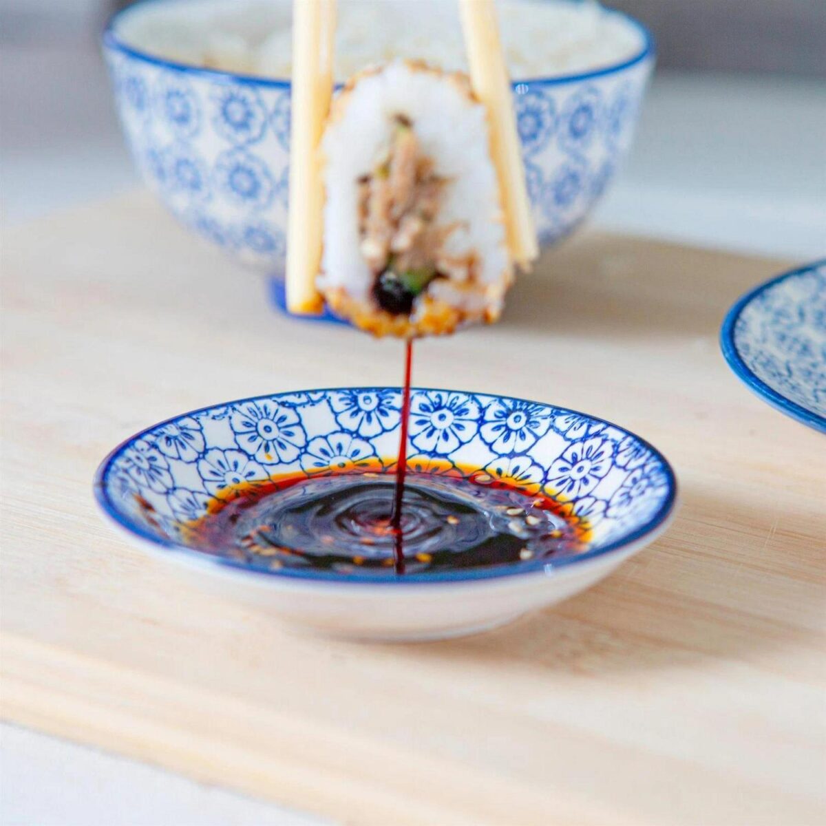 3x Hand-Printed Sauce Dishes Japanese Style Porcelain Snack Salsa Dip 10cm Navy - Image 5