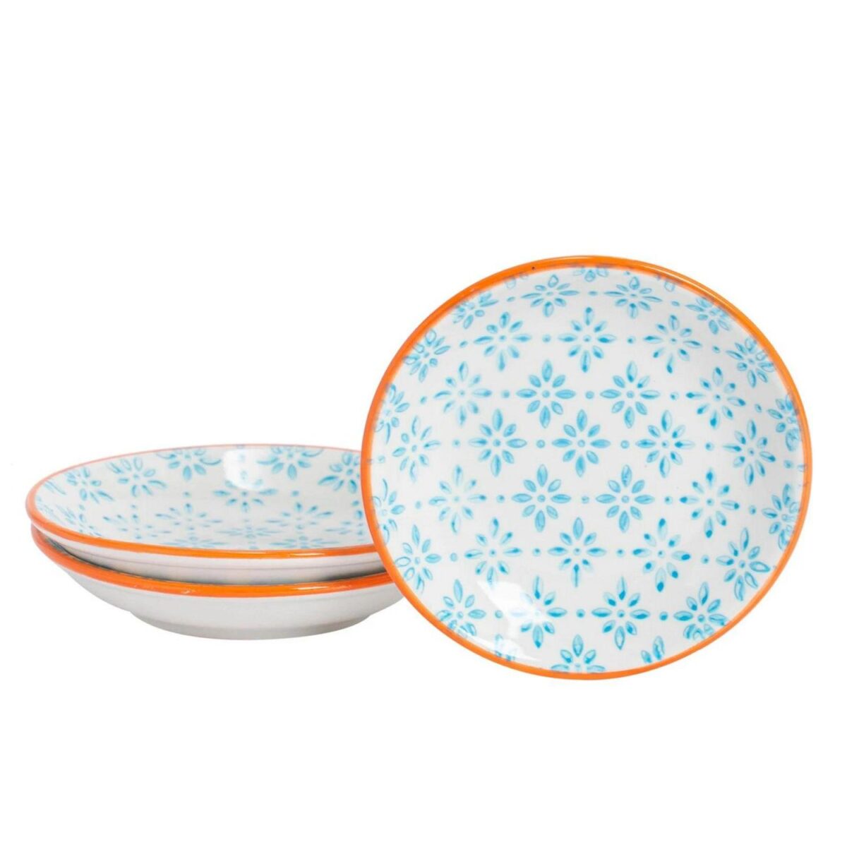 3x Hand-Printed Sauce Dishes Japanese Style Porcelain Snack Salsa Dip 10cm Blue - Image 1